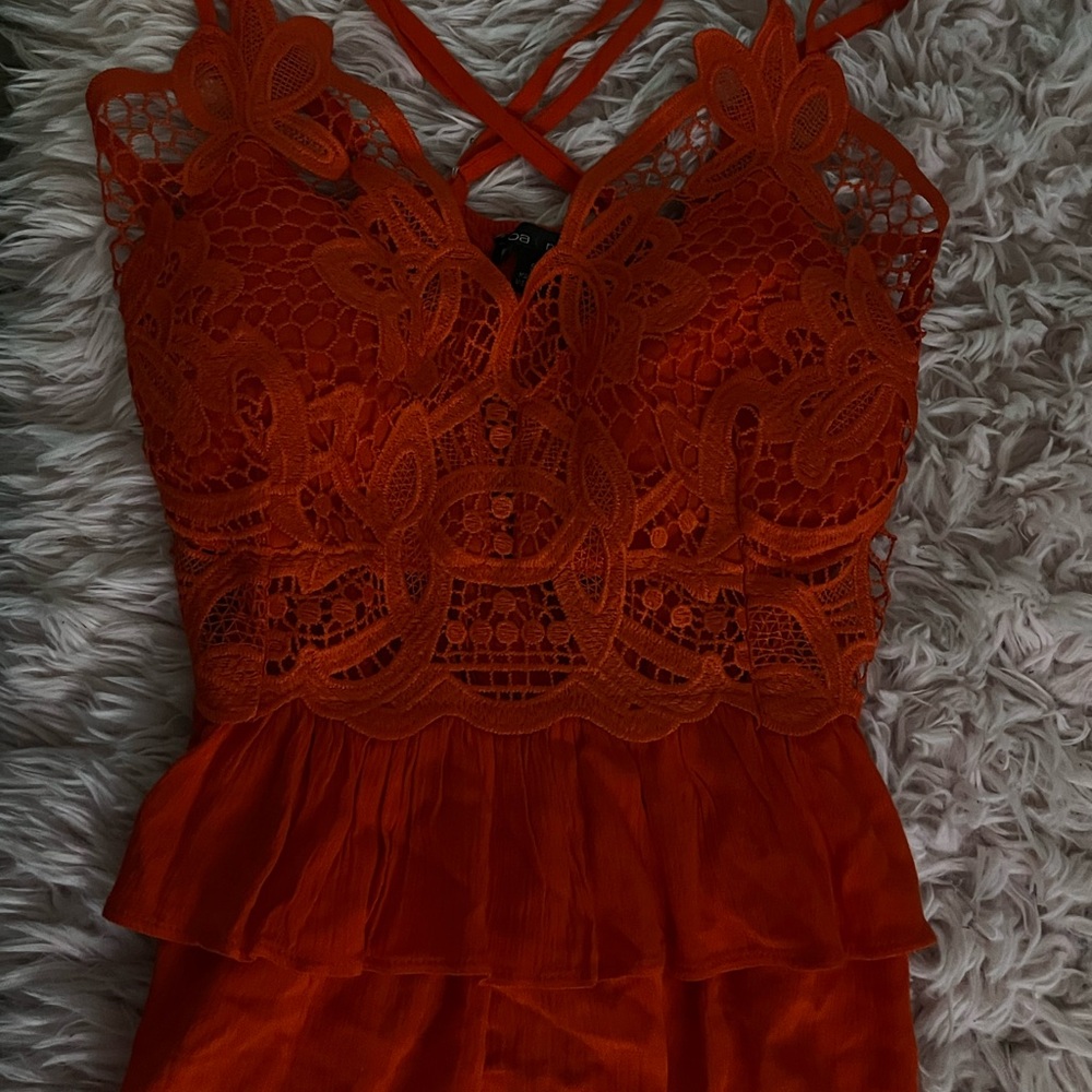 Oamc Orange Lace Peplum Tank Top